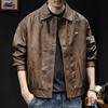 Herren Hochwertige Amerikanische Retro Leder Motorradjacke - Herbst/Winter 2025, Kurz, Mit Samt gefüttert, Große Größen, Trendige Marke