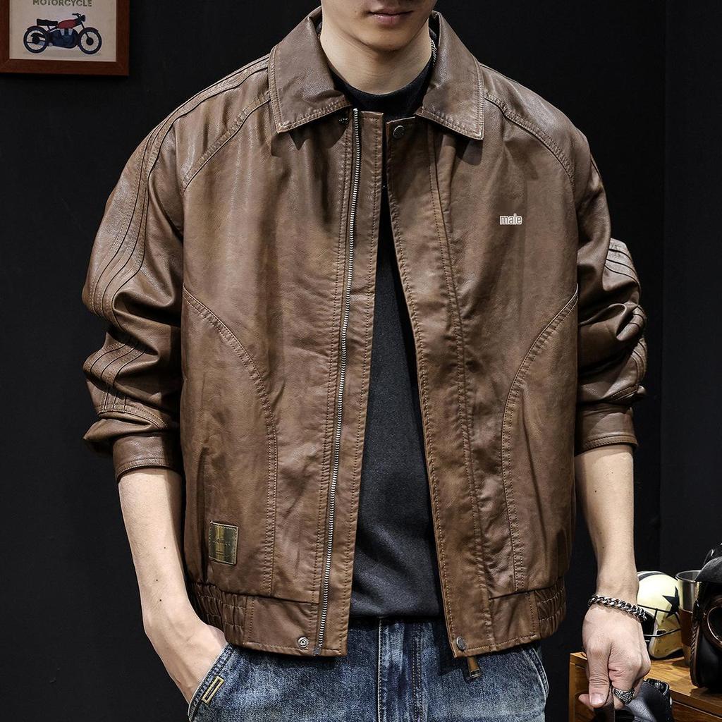 Herren Hochwertige Amerikanische Retro Leder Motorradjacke - Herbst/Winter 2025, Kurz, Mit Samt gefüttert, Große Größen, Trendige Marke