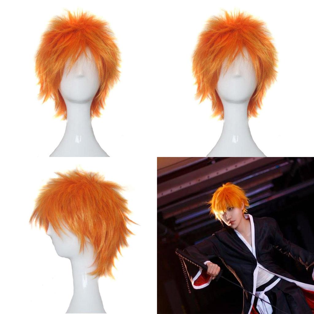 Bright Bleach Kurosaki Ichigo Wig Cosplay Hairpiece Adult Party Prop
