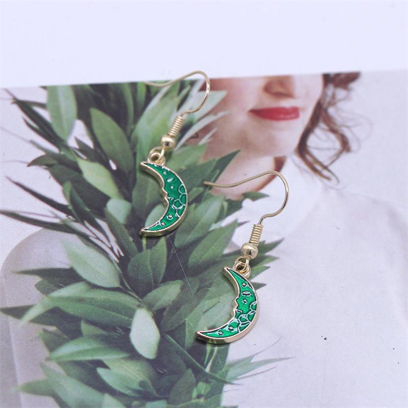 Alloy Drip Oil Crescent Moon Earrings