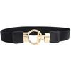 "Women's Wide Elastic Waist Belt with Gold Round Buckle, 4cm"