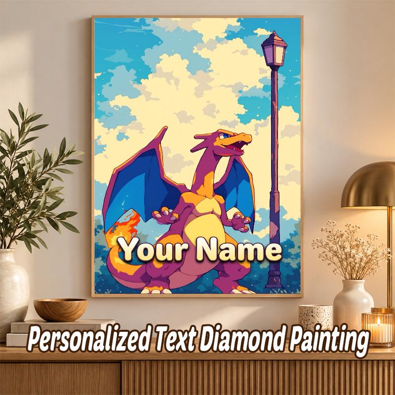 Charizard Custom Name Diamond Painting Personalized 5D Full Drill DIY Diamond Art Home Decor