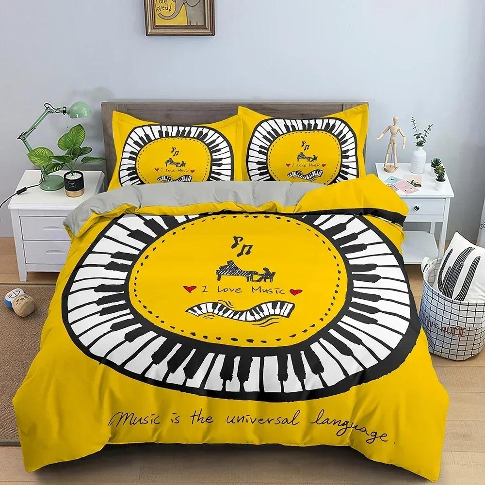 Musik Sängkläder Set Piano Keyboard Musiknot Täcke Queen Size Sänglinne Täcke Mikrofiber Gitarr Polyester Sängklädesset