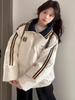 American retro embroidery label lapel cotton jacket female student winter loose versatile thickened bread clothes tide