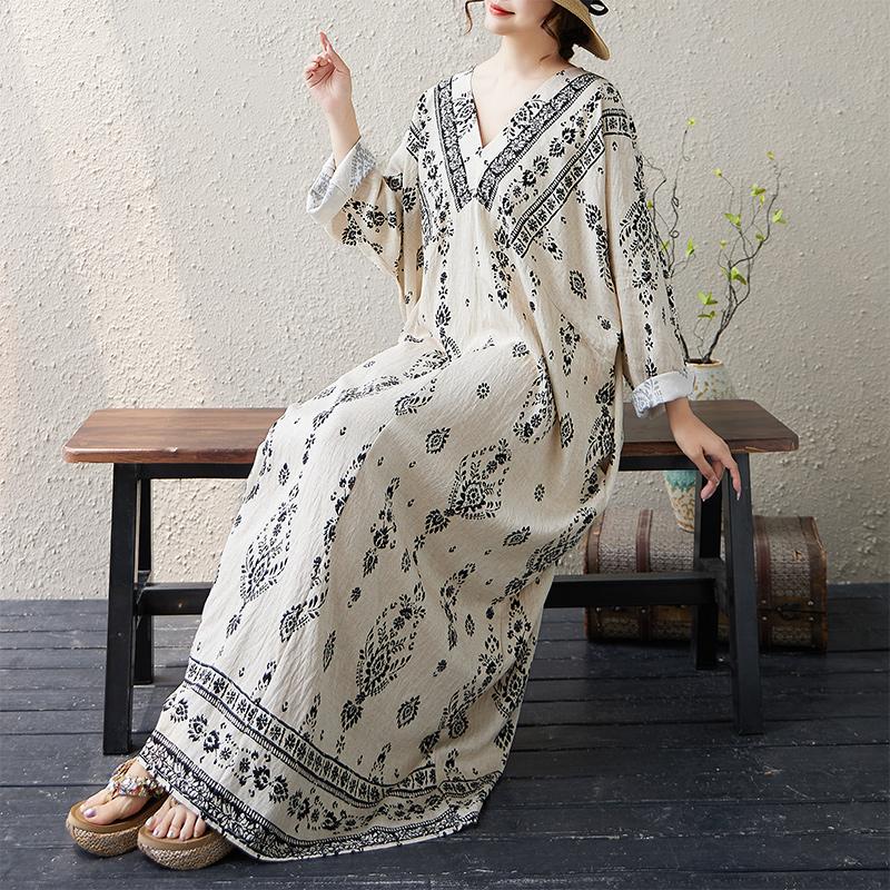 

DIMANAF 2025 Женское Весеннее Длинное Платье Большого Размера Свободное Базовое С Принтом Винтажное Повседневное Цветочное Оверсайз С Длинным Рукавом Макси One Size белый