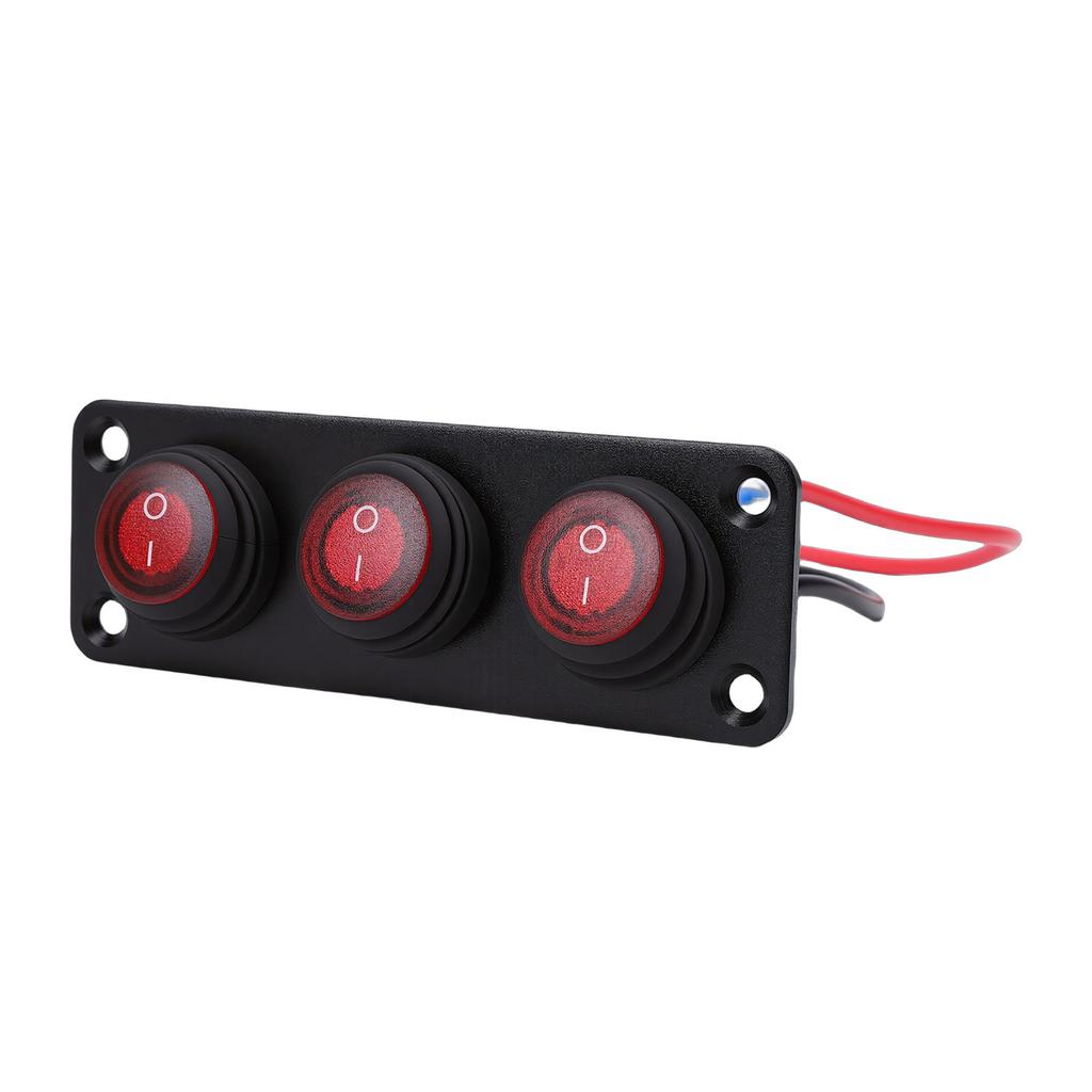 Toggle Switch Panel 20A 3 Gang Water Proof Red Round LED Rocker Switch Panel for Car Boat Truck