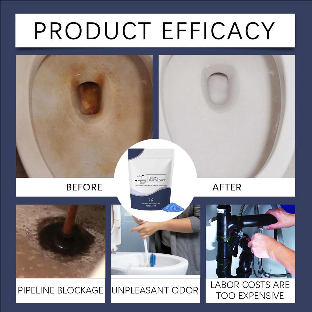 Toilet Cleaner Heavy Duty Refreshing Deodorizer 100g Foaming Bowl Cleaner Powder for Yellowing Rust Home Apartment Hotel Office