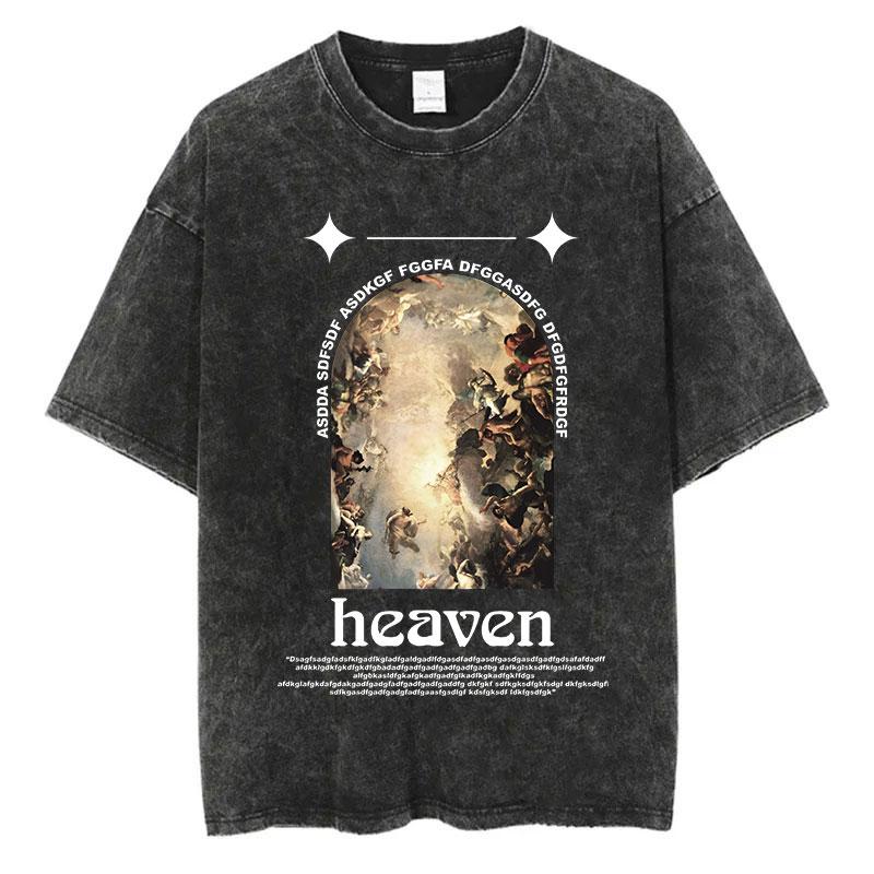 Men Fashion Washed T Shirt Streetwear Graphic Print Harajuku Hip Hop T-Shirt Summer Black Short Sleeve Cotton Loose Tops Tees
