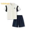 Balabala Boys' Summer College Style Short Sleeve Two-Piece Set