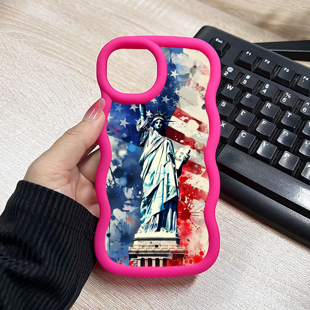 USA Amerikansk flagga Vågig kant TPU Mobilskal för iPhone 17 16 15 14 13 12 11 Air Pro Max Plus Färgglatt Fodral