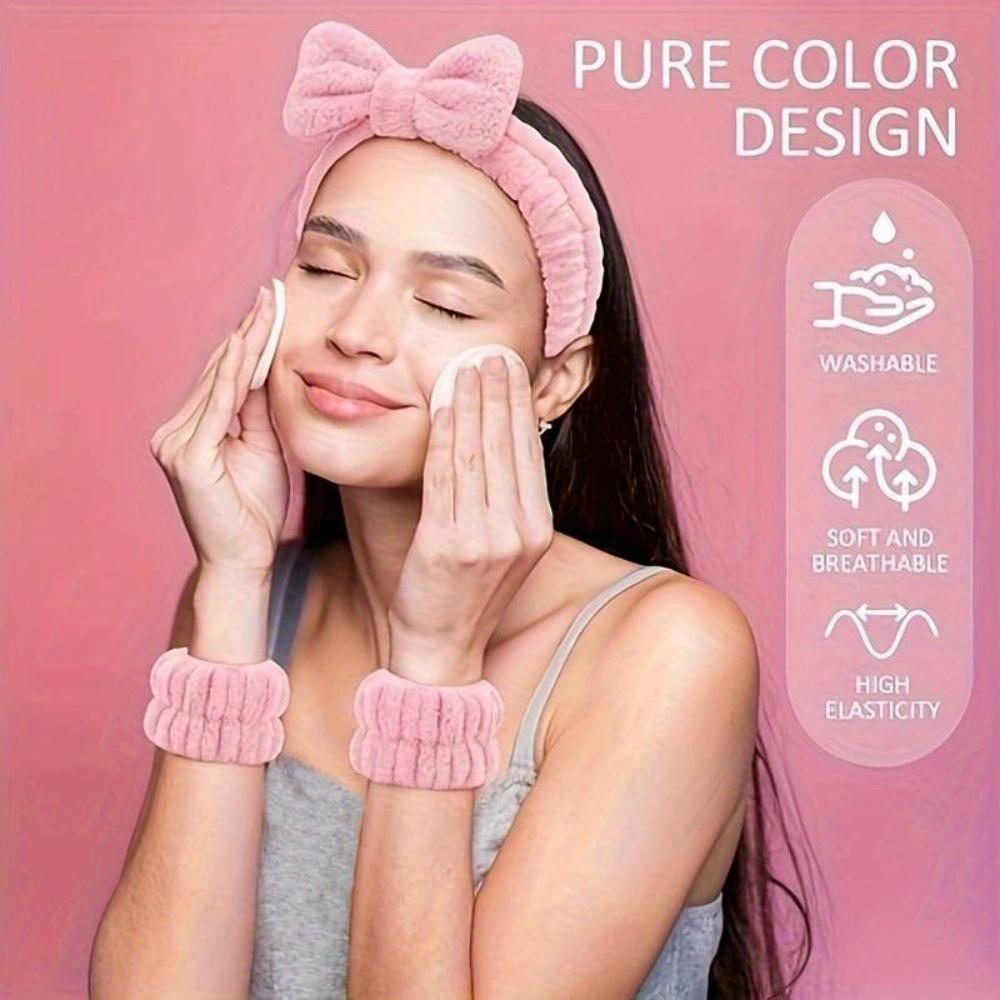 16pcs Bow Wash Face Headband Hair Bands Hair Ties Claw Clips Wrist Band Set - High Stretch Scrunchies, Matte Frosted Large Flower Claw Clips