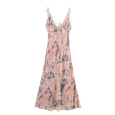 European American Style Sleeveless Floral Dress with Unique Pattern