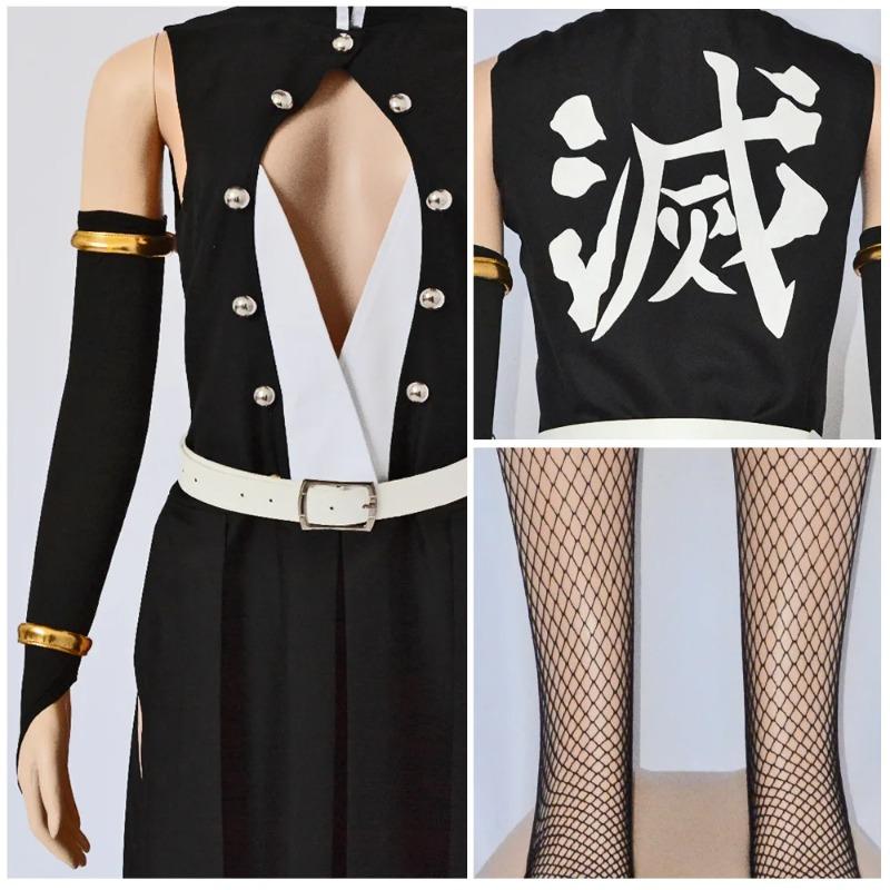 Woman Version Uzui Tengen Cosplay Costume Team Uniform Party Carnival Black Dress Anime Sticker Clothes Wig Cosplay Costume