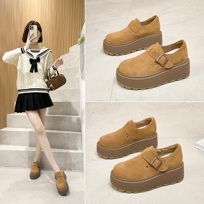 Herbst neue All-Inclusive Retro Slipper lässige Einzelschuhe Plateau erhöhende Schuhe Leder innen erhöhend Boken Damenschuhe