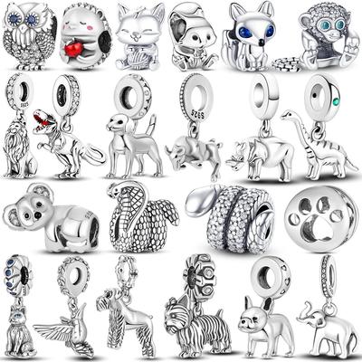 Animal Series 925 Sterling ezüst ló mókus elefánt láma kígyó róka varázsa karkötő eredeti ezüst ékszer