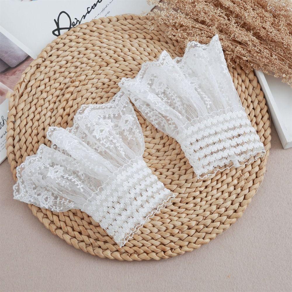 Solid Color Lace Ruffled Wrist Victorian Lolita Style Cuffs Fashion Fake Sleeves Cuffs  Wedding