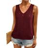 Women's V Neck Sleeveless Knit Top Color Loose Hollow Out Blouse for Casual Daily Wear Summer