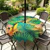 Outdoor Round Tablecloth With Umbrella Hole Waterproof Oil Resistant Floral Leaf Patio Garden Deck