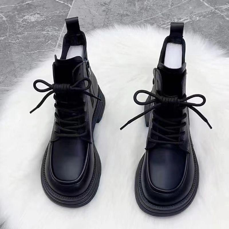 Retro British Martin Boots Women's Autumn and Winter New Thick-soled Lace-up Velvet Thermal Short Boots