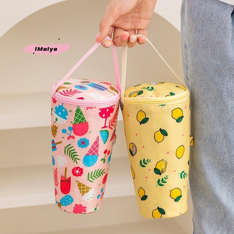 Cute Cartoon Insulated Milk Tea Tote Bag Portable Heat Preservation Eco-Friendly Handbag with Cup Cover for Beverage Accessories