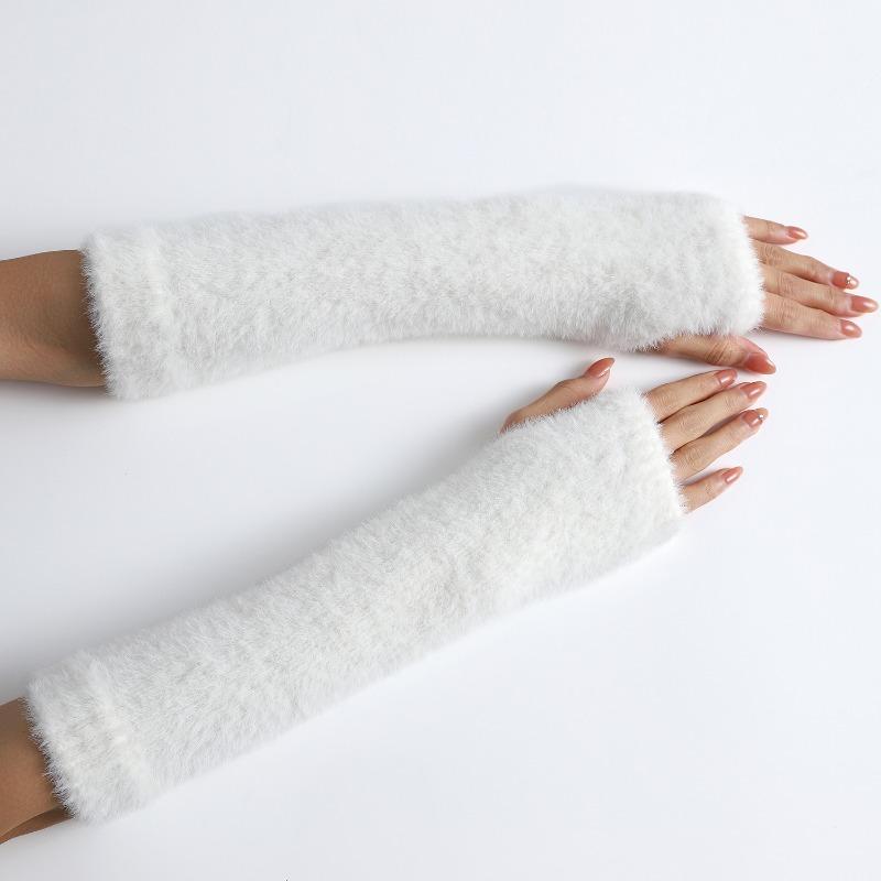 Pink Fingerless Gloves Y2K Wrist Warmers Arm Warmers Gloves for Women Chic Streetwear Fall Winter Mink-Like Velvet Gloves