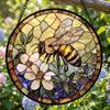 Acrylic Puzzle Toy Hanging Ornament with Bee and Flower Pattern Round Shape Lightweight Decorative Art Piece for Home Office Classroom