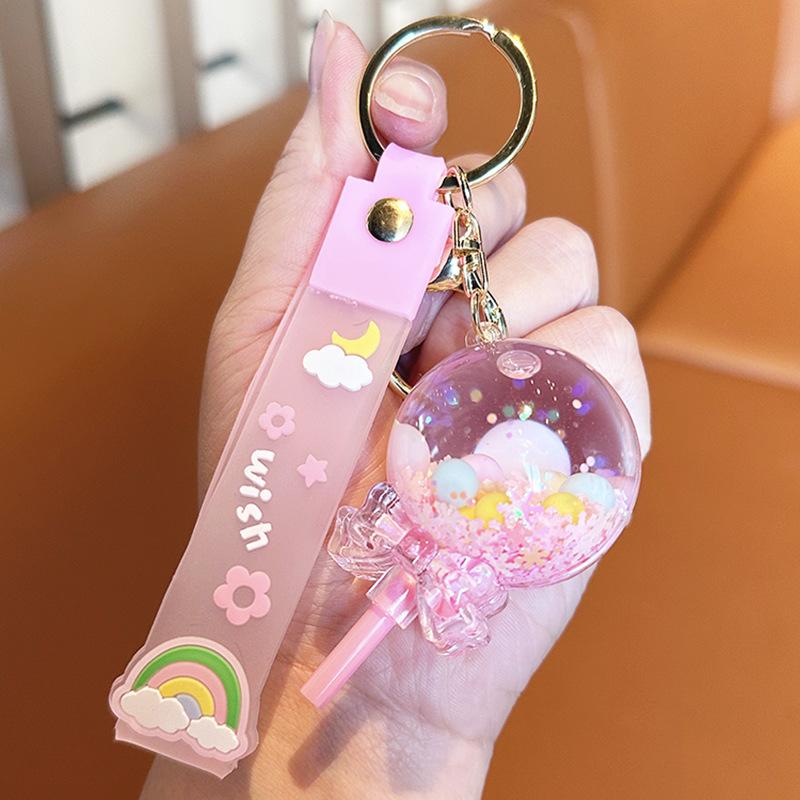 

Quicksand Lollipop Keychain Exquisite Girls Keychain Liquid Oil Creative School Bag Pendant Key Ring