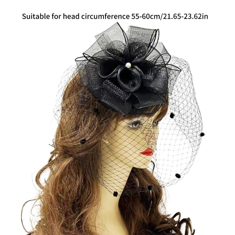 Elegant Black Fascinator Hat With Net Flower and Hair Clip Headpieces Unique Hair Accessories for Women Girls