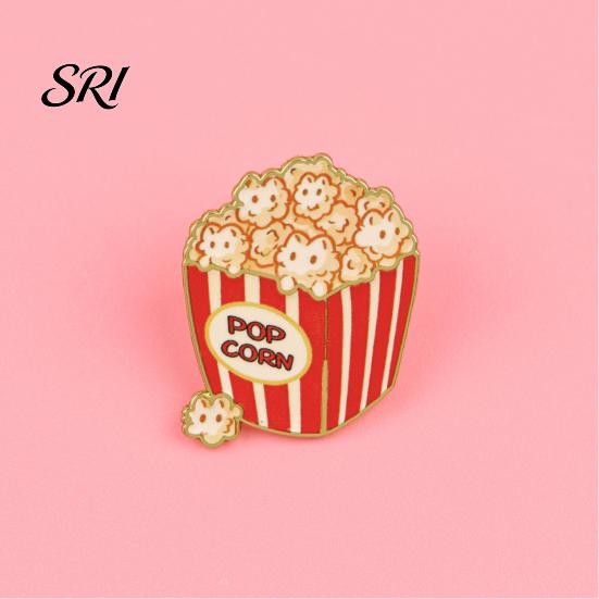 Anti-rust Brooch Cartoon Cat Popcorn Lapel Pin Cute Food Series for Bags Jackets Fashion & Backpacks Zinc Alloy Rust-Proof Unique Gift Kids