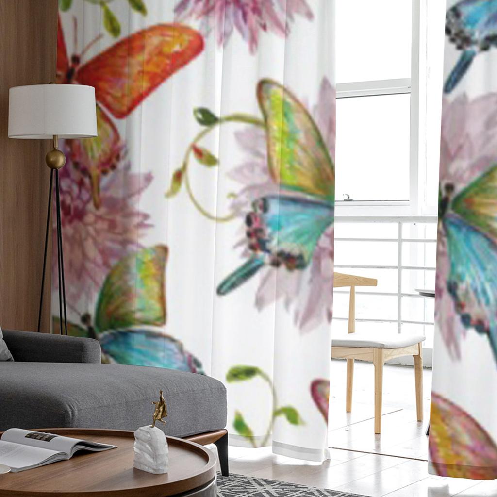 Retro Bunte Schmetterlinge Blume Chiffon Gardinen für Wohnzimmer Schlafzimmer Küche Dekoration Fenster Voiles Tüll Vorhang