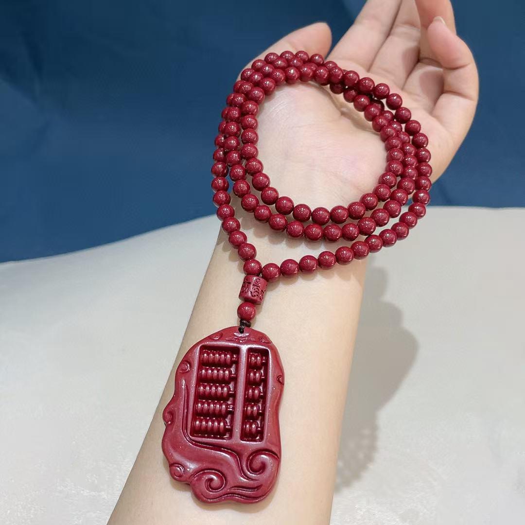 Cinnabar Purple Gold Sand Abacus Unisex Necklace Pendant киноварь