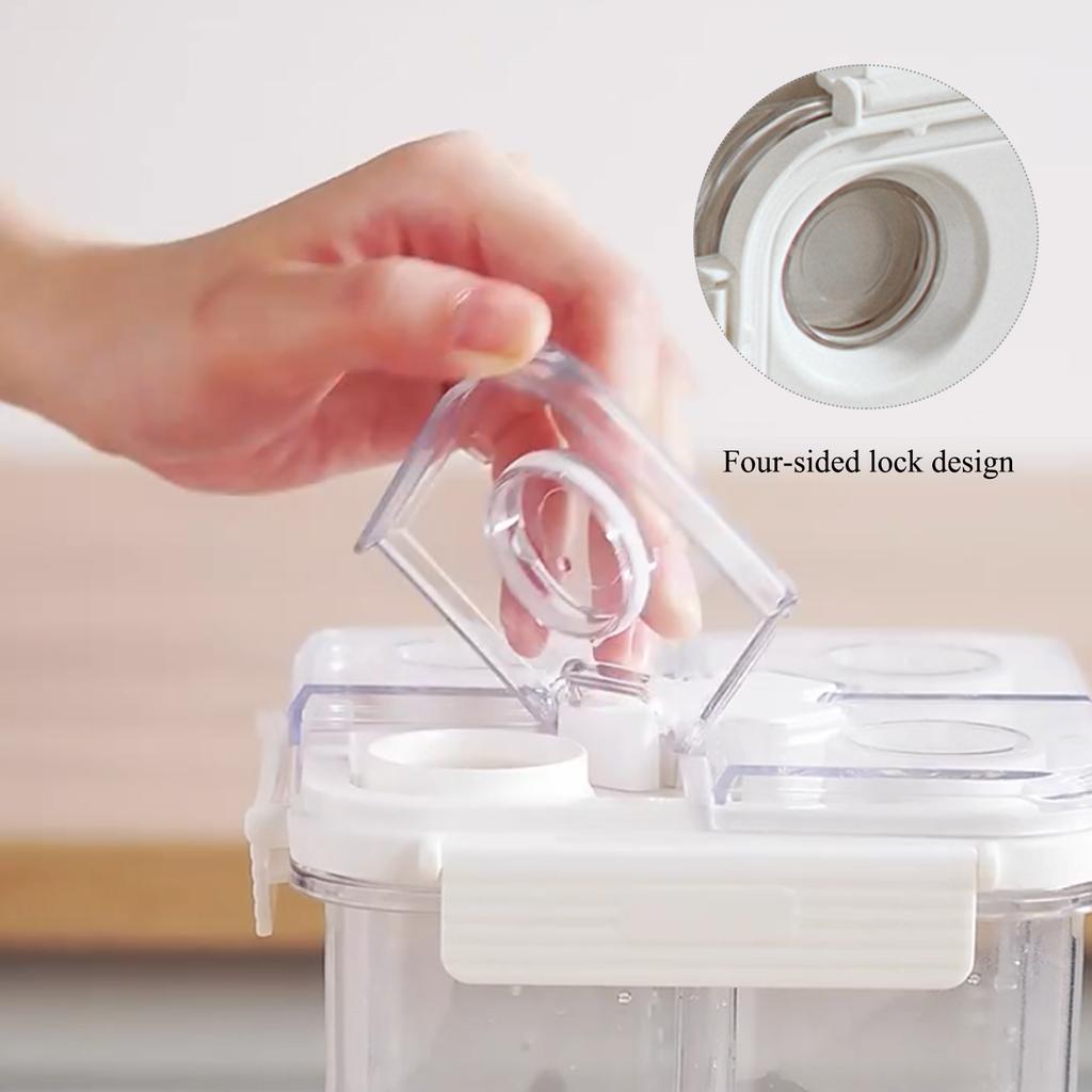 Airtight Cereal Storage Container Large Capacity Compartment Sealed Multigrain Can With Measuring Cup