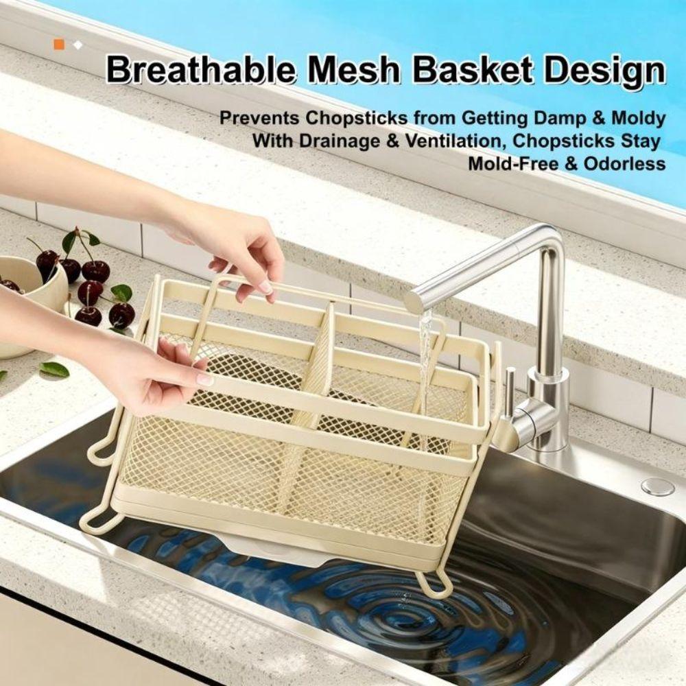 Multi Compartment Cutlery Draining Rack Wall Mounted Chopsticks Storage Holder Kitchen Storage