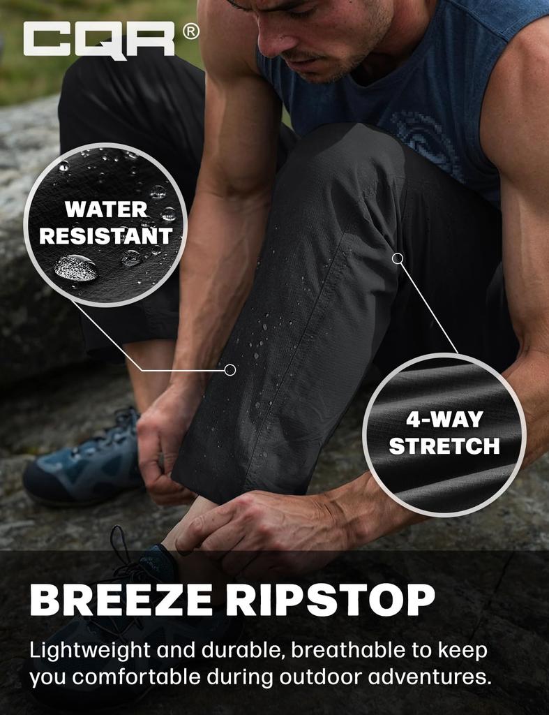 CQR Climbing com Cordão e Multifuncional Perfeito para e Exterior Ripstop Calças Masculinas, Repelente à Água, Fresco ao Toque, Absorvente de Suor,