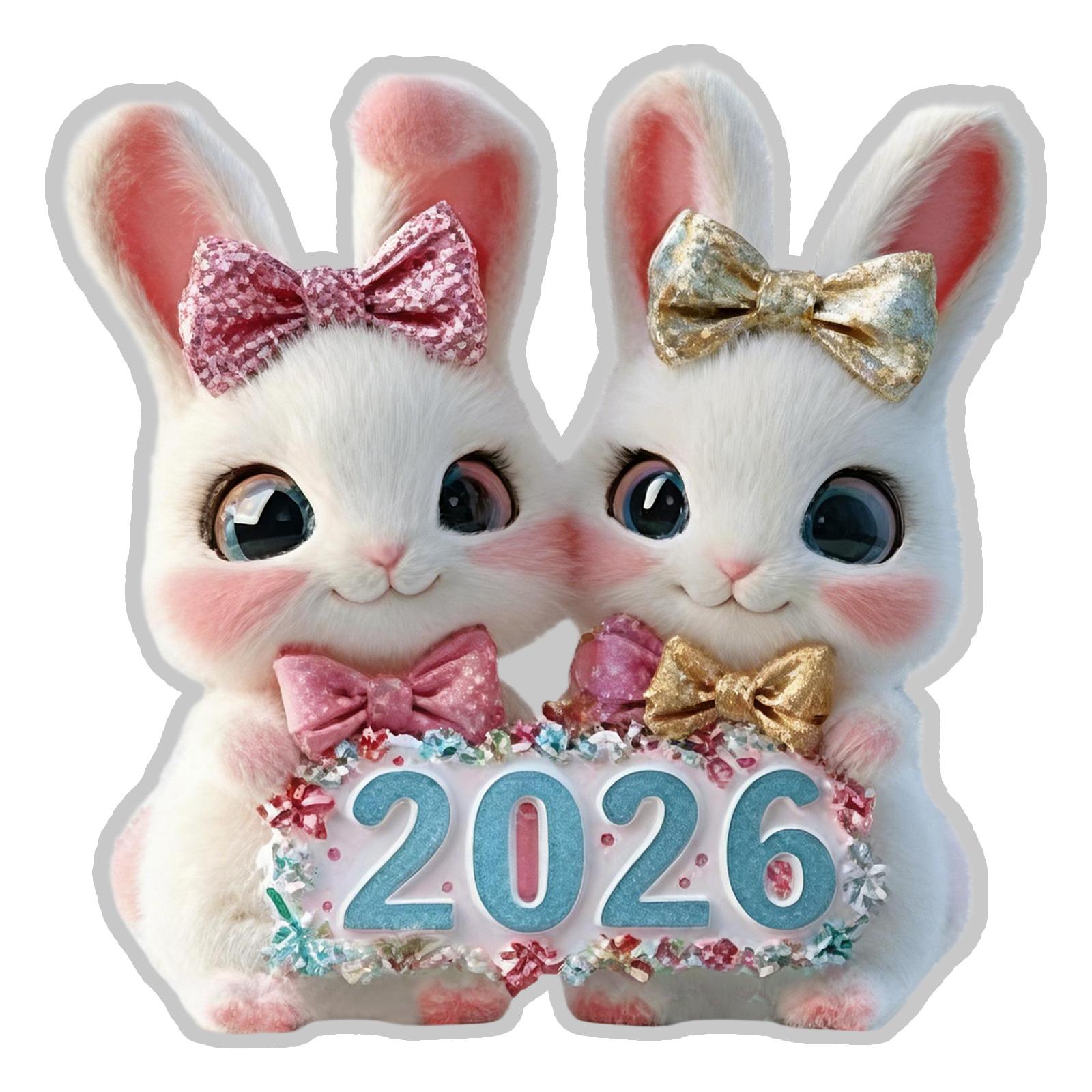 Adorable Acrylic Easter Ornament For Featuring A Pair Of Newborn Rabbits And A Shimmering Light Egg With A Beautiful Bow