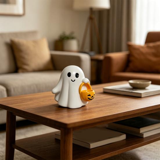 Ghost Ornaments, Halloween Resin Desktop Ornaments, Hanging Pumpkin Basket Design, Desktop Decor for Party Holiday
