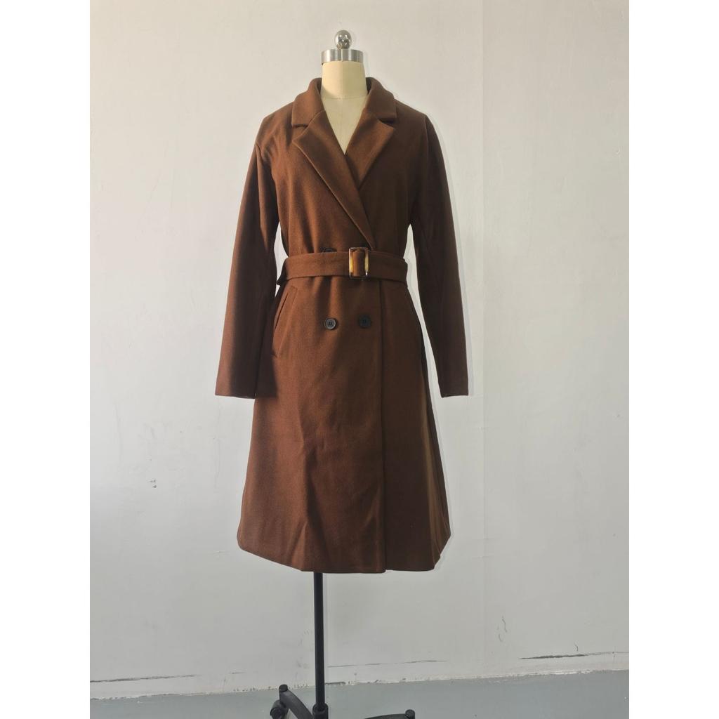 Gabardina Larga de Lana para Mujer Doble Botonadura Cinturón Ajustada Ropa de Abrigo Estilo Europeo y Americano