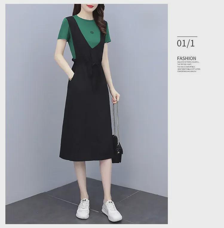 European Summer 2022 Slimming Casual Two-Piece Look Suspender Dress - Women's Fashion