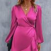 Summer Satin Dress European and American Women Summer V-neck Satin Dress Satin Waist Hugging Low Cut Midi Dress