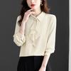 Spring 2025 French Chiffon Ribbon Shirt - Age-Reducing Long Sleeve Top for Women