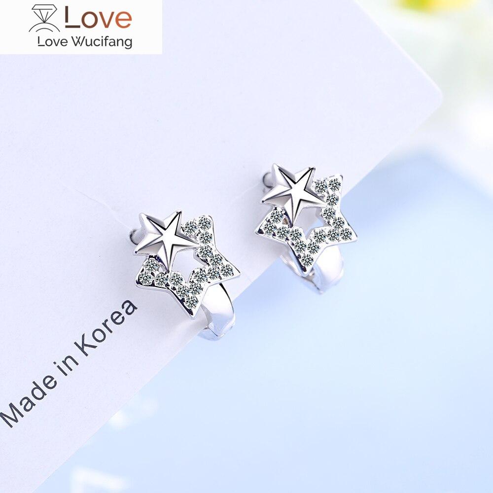 925 Sterlingové stříbro Mozaika Kubická zirkonie Pentagram Klips na náušnici Pro ženy Dívka Jednoduché Párty Šperky Dárky S -E1048