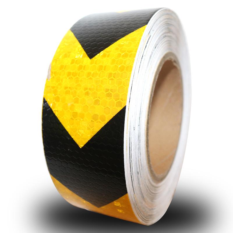 5cm Black Yellow Reflective Honeycomb Arrow Warning Tape Car Sticker