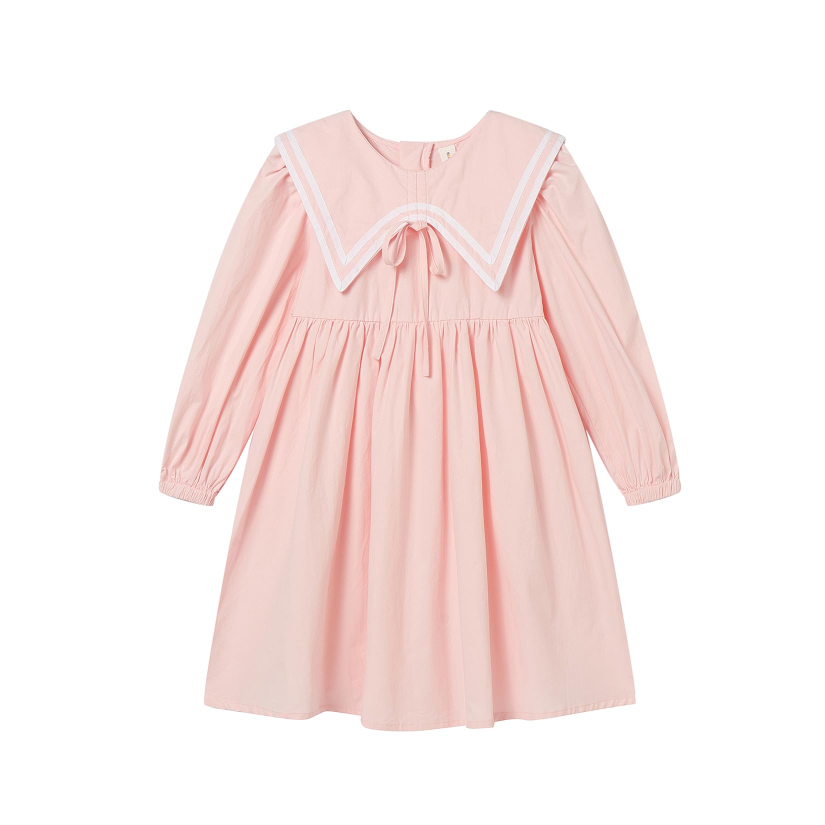 

LSMUDKINGDOM Ribbon Sailor Long Flared Long Size 110 Dress, Kids Collar, Sleeves, Ribbon, Length, Girls Pink,