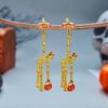 Crystal Pumpkin Ear Studs Zircon Long Tassel Drop Earrings Punk Halloween Skull Earrings  Party