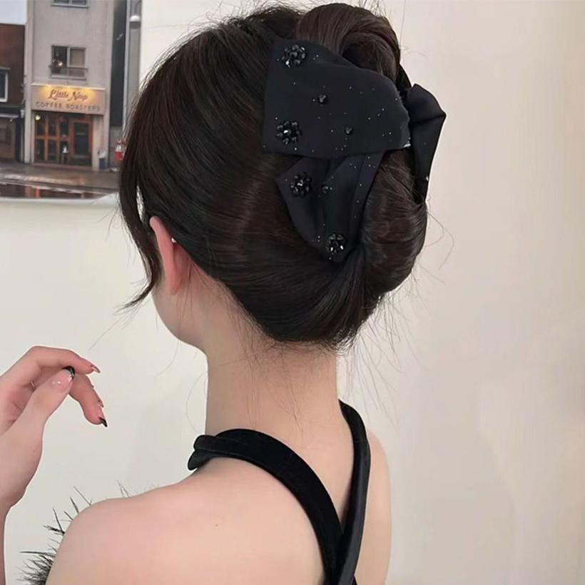 Large Rhinestones Bow Hair Claw Crab Elegant Pearls Hairpins Women Girls Sweet Hair Ornament Hair Clips Fashion Hair Accessories