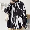 Autumn Retro Buckle New Chinese Style Stand Collar Shirt Men's Niche Graffiti Printing Design Sense Ruan Handsome Top