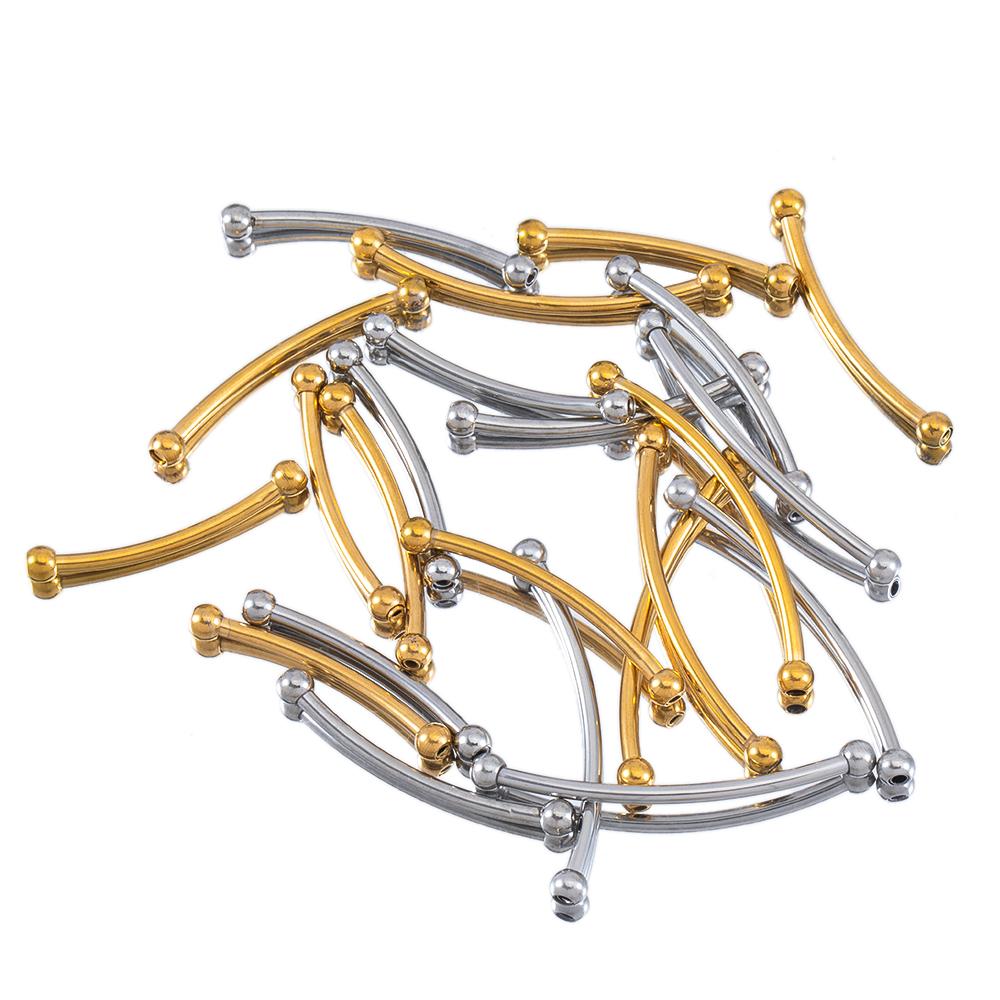 5pcs Stainless Steel 30 35 40mm Perforated Bend Tube Beads DIY Jewelry Connector Beads Craft Bracelet Necklace Finding Wholesale