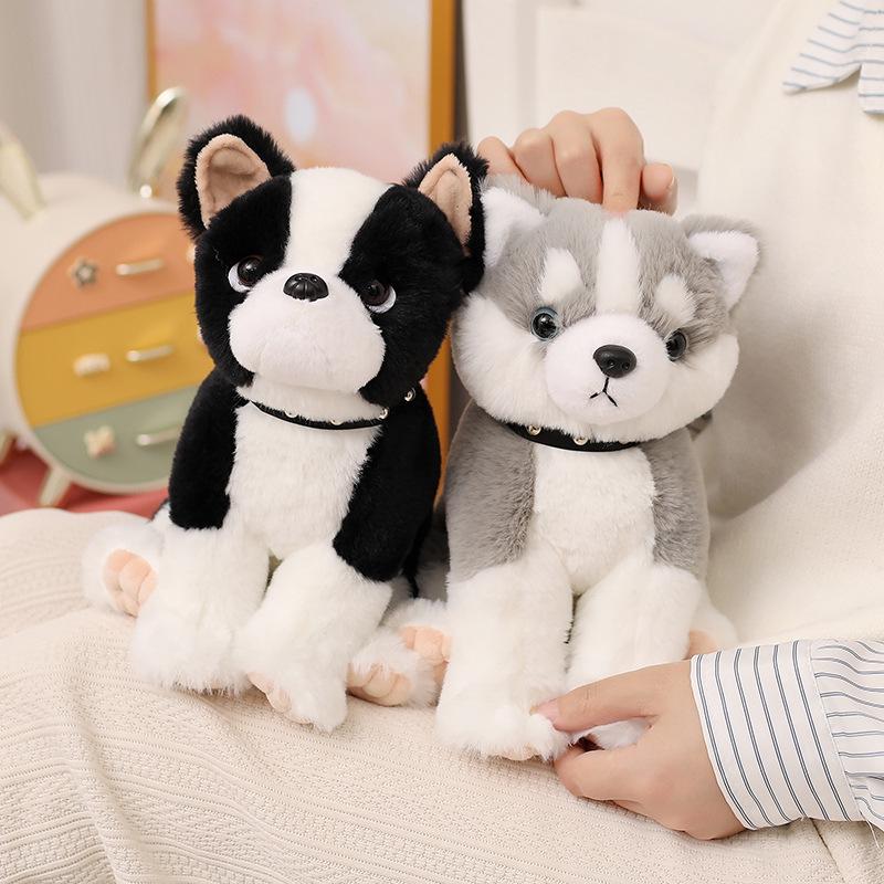 Cute Husky Schnauzer Shar Pei Plush Dog Doll in Boy Outfit