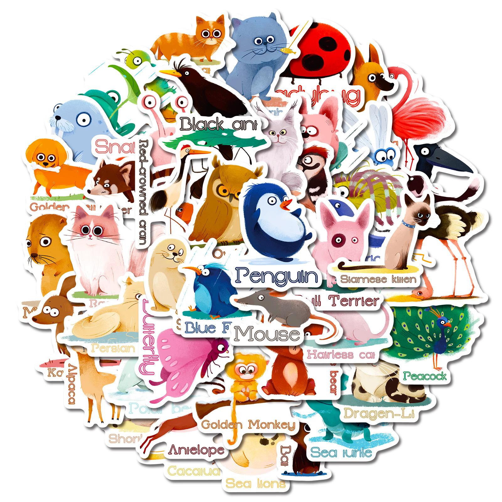 

50 наклеек с животными с глазами-бусинками, коллекция мультяшных милых животных