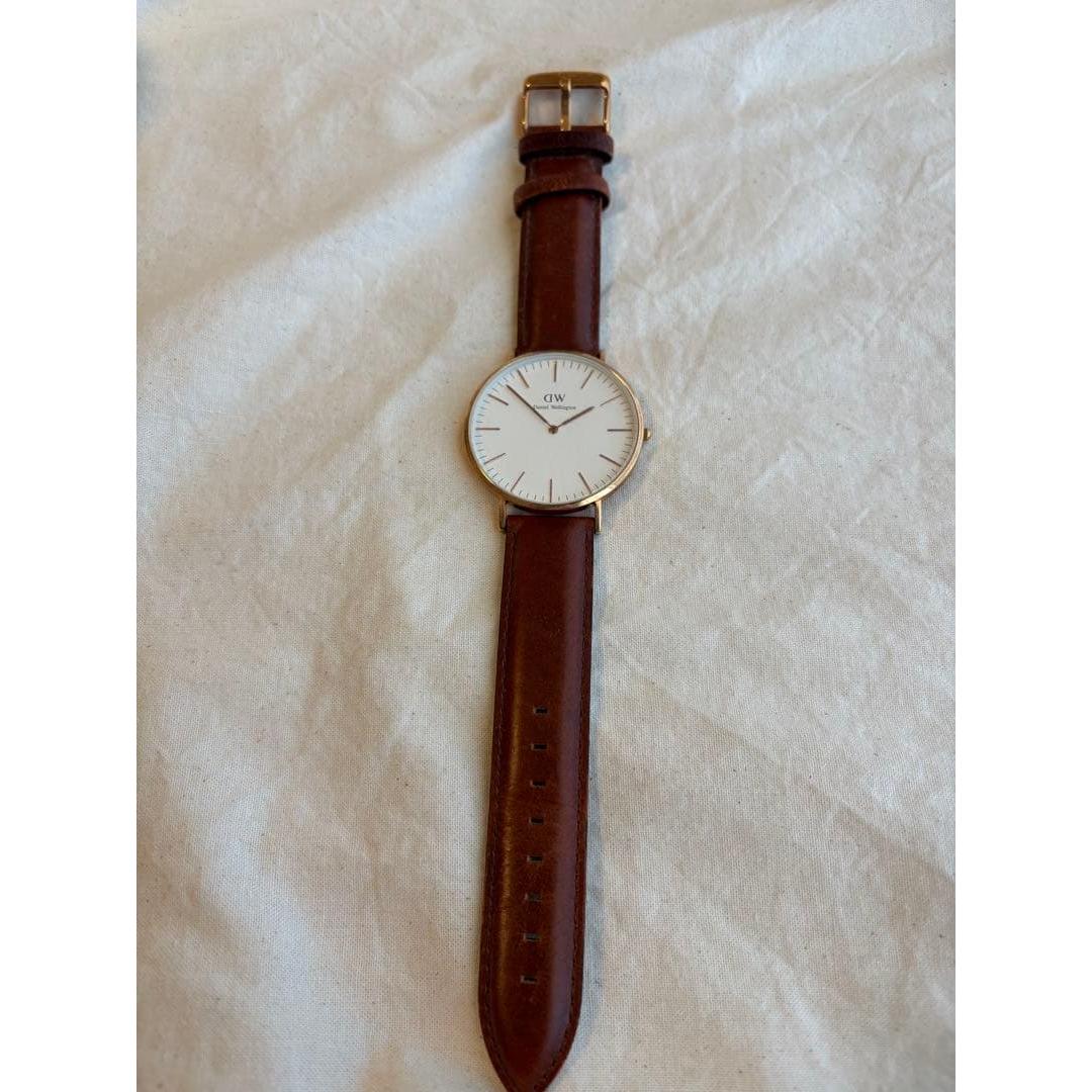 Used [Battery not replaced] Daniel Wellington wristwatch brown leather gold